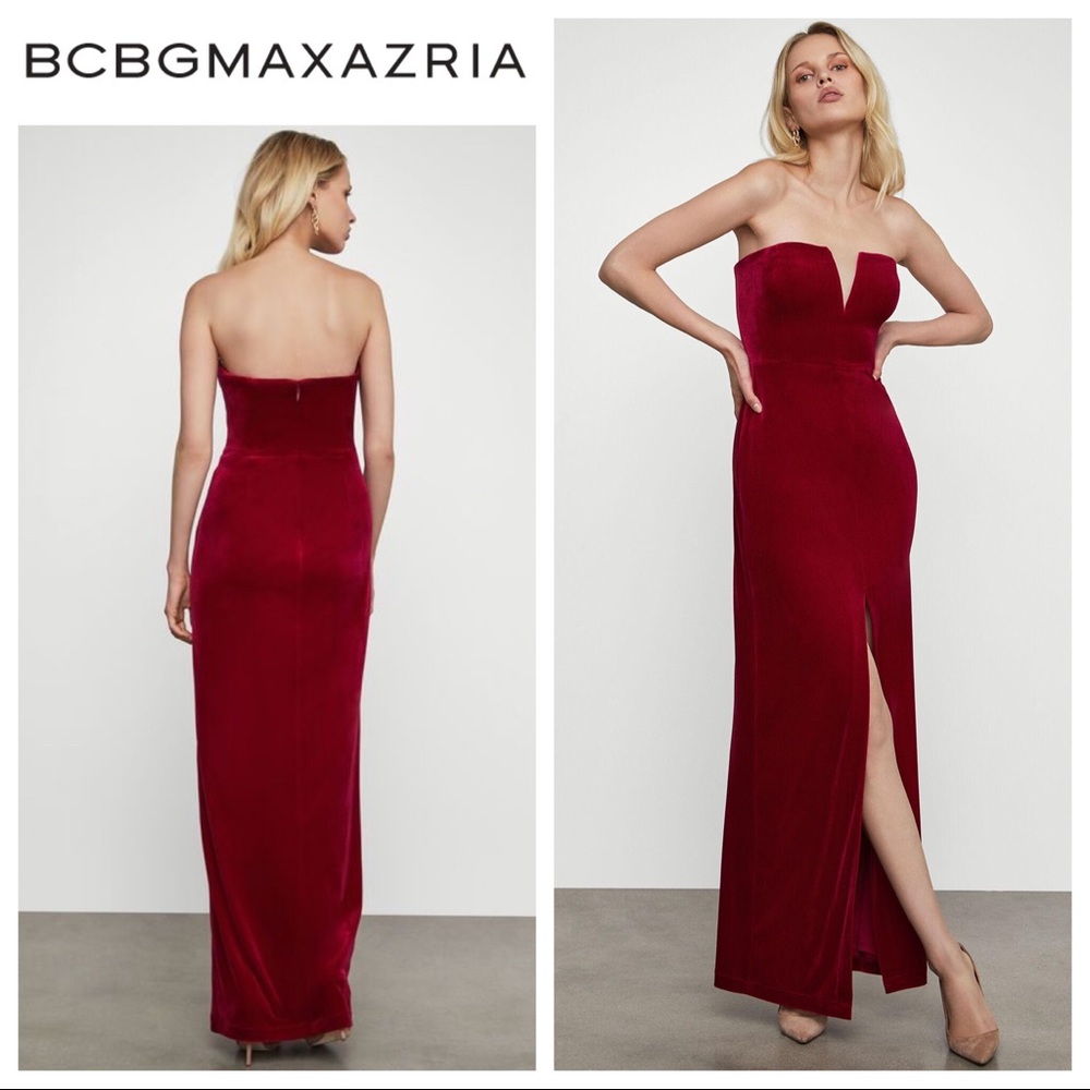 BCBGMaxAzria Strapless Velvet Gown